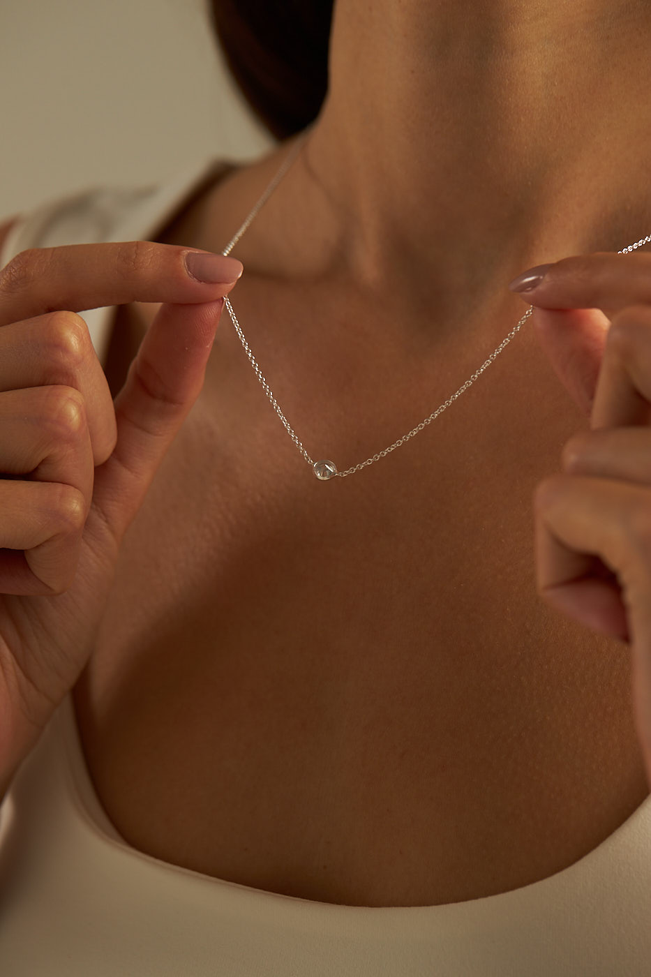 Silberne Halskette mit einem Zirkonia Stein 925 Sterling Silber Kette Einzelstück Schmuck